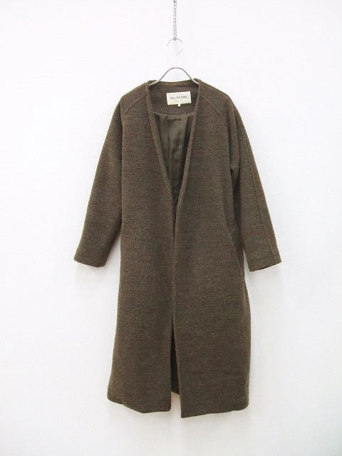 Ray Beams ノーカラーラップコート ツイード素材 コート ブラウン Ray Beams ノーカラーラップコート ツイード素材 コート ブラウン