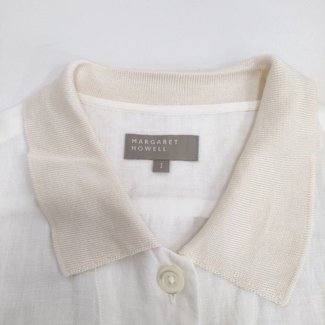 新品✨マーガレットハウエル ワンピース リネン1＆シルク 麻 半袖シャツ 白 新品✨マーガレットハウエル ワンピース リネン1＆シルク 麻