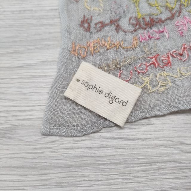 Sophie DIGARD LOVE LINEN EMBROIDED SCARF 刺繍 リネン マフラー ストール ライトグレー レディース