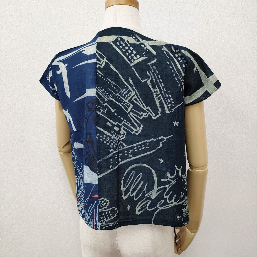 45rpm インディゴ　パッチワーク　トップス　Tシャツ　サイズ0 45R/45rpm 45周年記念 バンダナパッチワークのMシャツ（再び