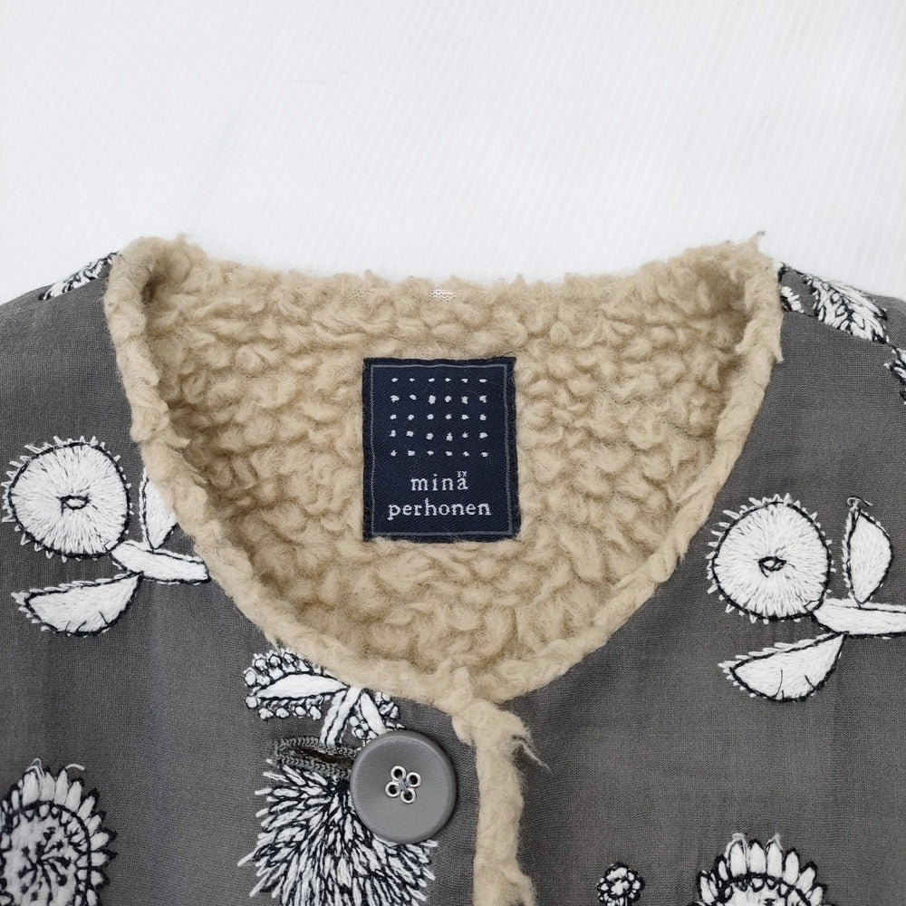mina perhonen ta6452 quartet 総刺繍ボアコート サイズ38 ノーカラー