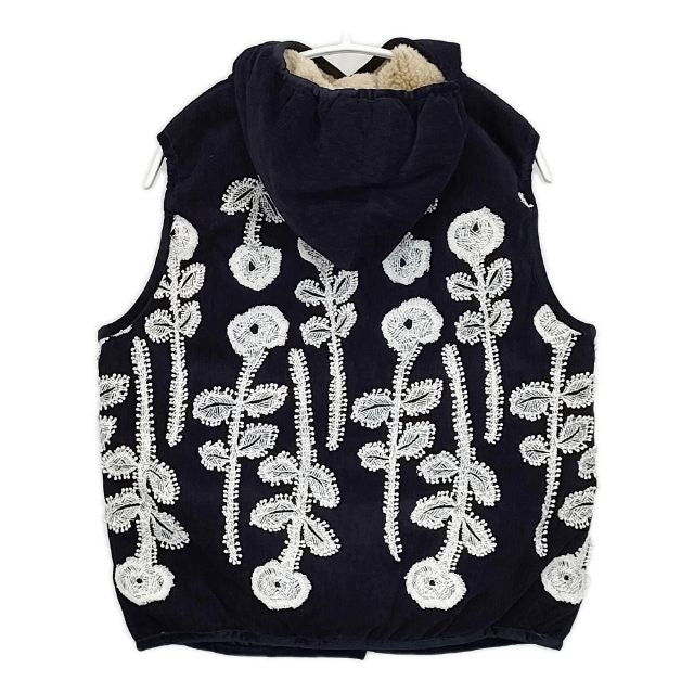 minä perhonen 花柄刺繍 フード付きダウンベスト mina perhonen frost garden 刺繍 sa2246 ダウンベスト ネイビー
