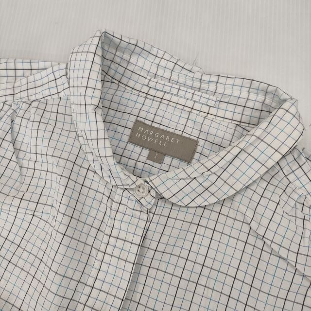 MARGARET HOWELL 578-153915 コットン チェック 丸襟 長袖シャツ