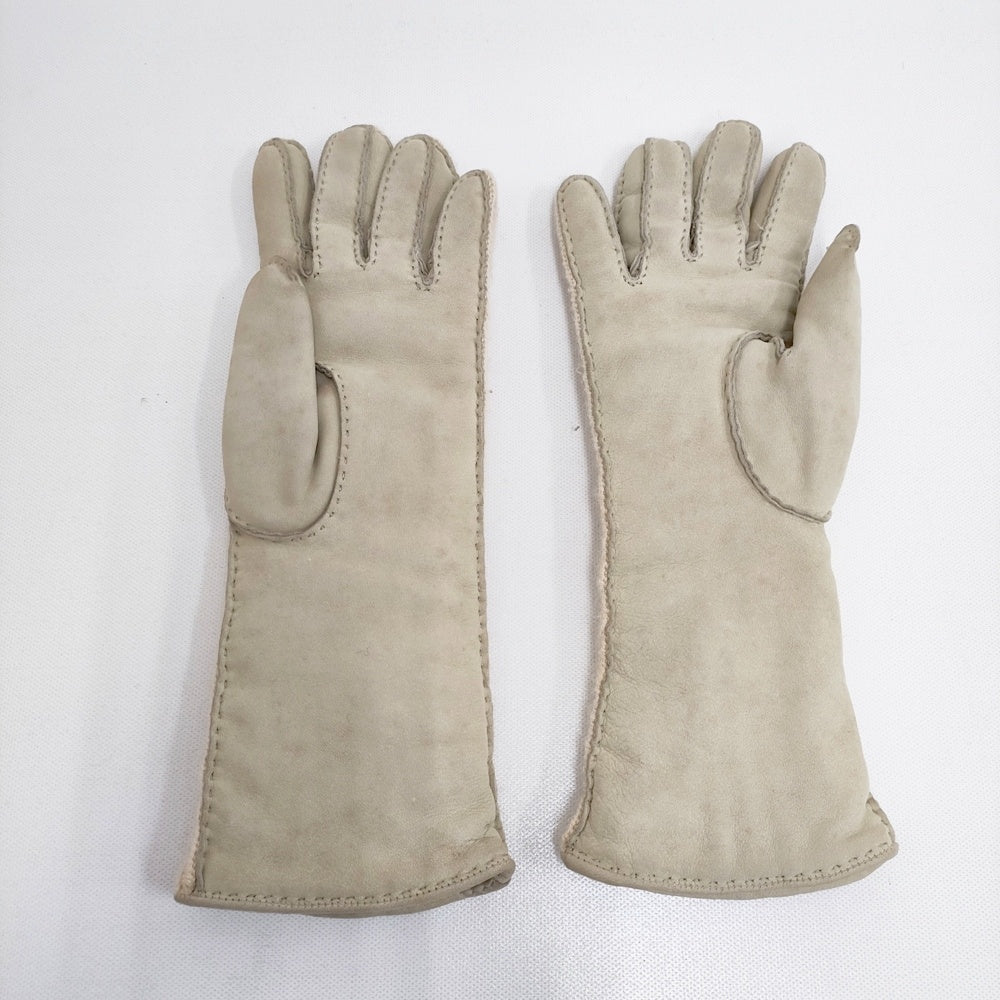 HERMES レザー手袋 ベージュ HERMES レザー/カシミヤ Hロゴ サイズ6 1/2 手袋 ベージュ レディース