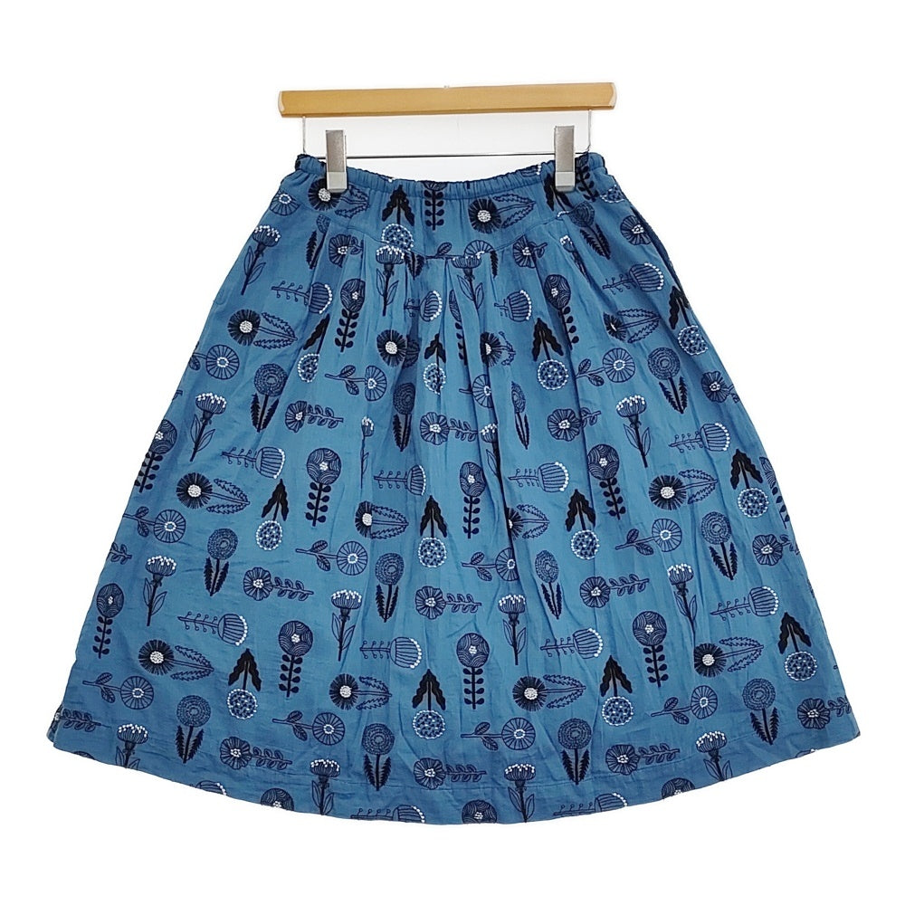 marble sud 花刺繍 フラワー ギャザー スカート ブルー ブラック