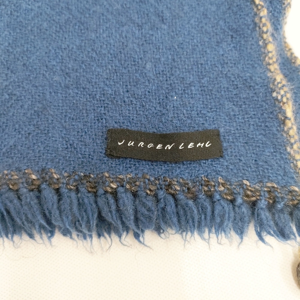 JURGEN LEHL フリンジ タッセル 無地 ストール マフラー ブルー