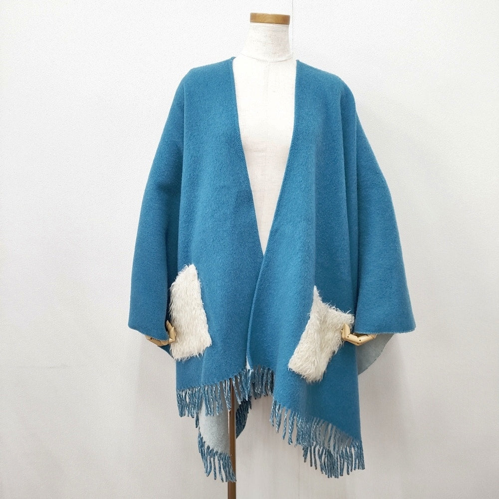 TSUMORI CHISATO ファーポケット ストール ウール ポンチョ ミズイロ