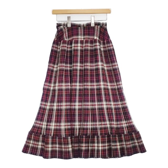 PINK HOUSE ウール チェック プリーツ ロングスカート レッド マルチ