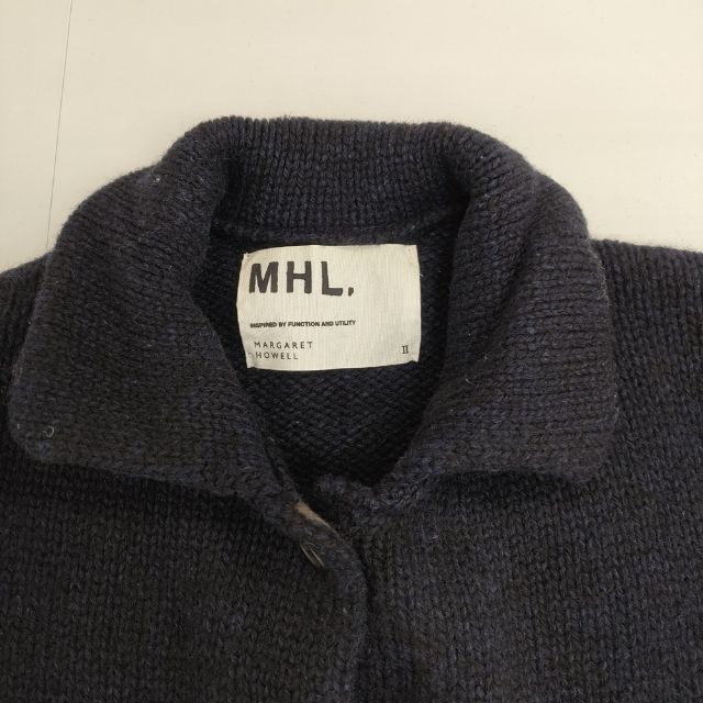 MHL. 595-264274 ウール 襟付き ニット カーディガン ネイビー