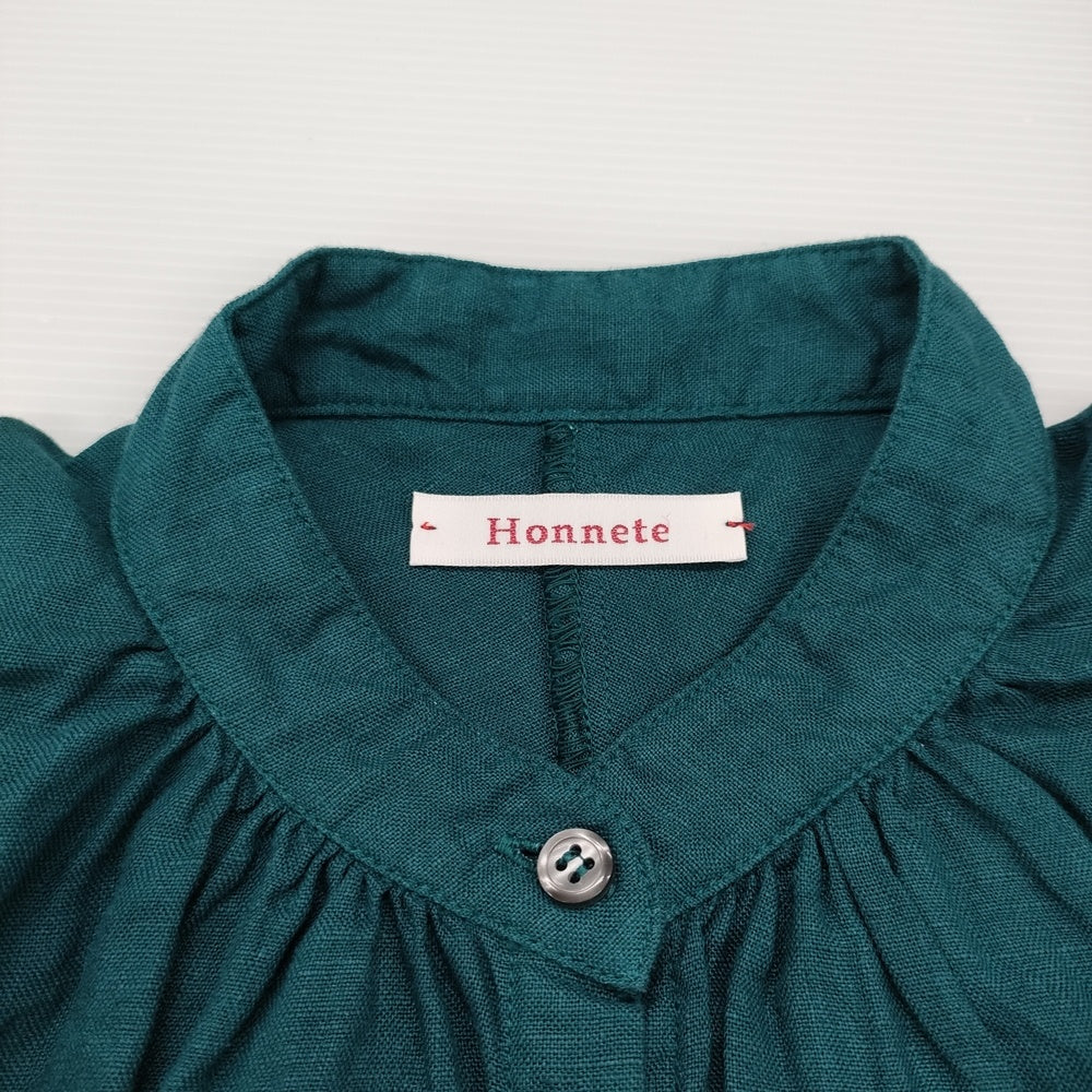 Honnete アイリッシュリネン ハーフスリーブノーカラーワンピース HO