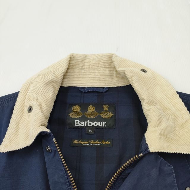 Barbour OVERDYE BORDER ボーダー オーバーダイ ノンオイル 襟コーデュロイ サイズ36 ジャケット ネイビー メンズ