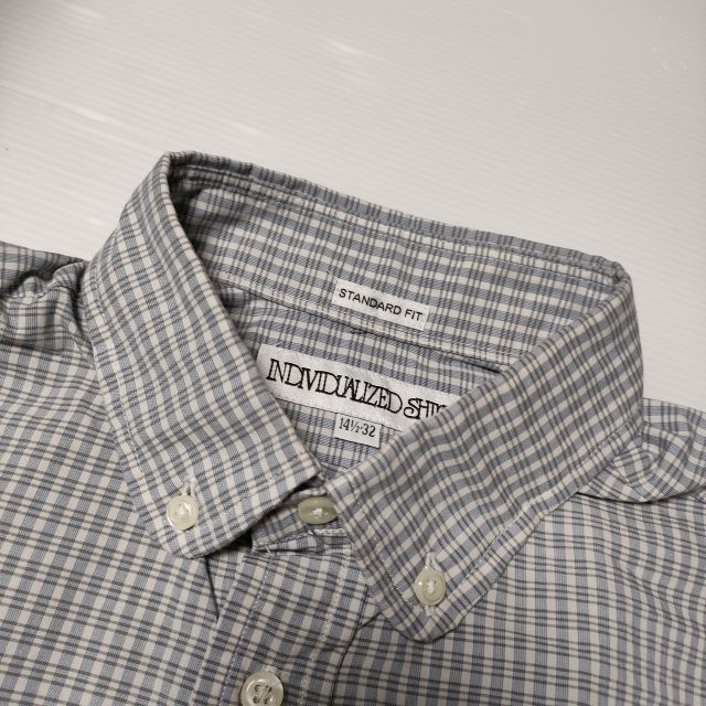 INDIVIDUALIZED SHIRTS ボタンダウン チェック 14.5 長袖シャツ ブルー メンズ インディビジュアライズドシャツ【中