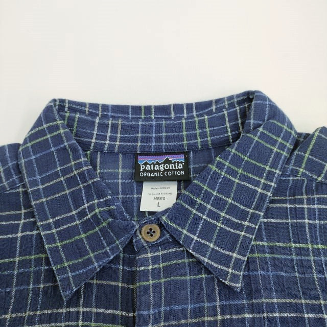 patagonia オーガニックコットン100％ ルーマニア製 チェック サイズL 半袖シャツ 2006年製 ネイビー ホワイト パタゴニア –  ブランド古着の専門店gee