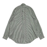 semoh ストライプ ポリエステルシャツ 長袖シャツ グリーン ホワイト メンズ セモー【中古】5-1001M∞