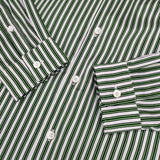 semoh ストライプ ポリエステルシャツ 長袖シャツ グリーン ホワイト メンズ セモー【中古】5-1001M∞