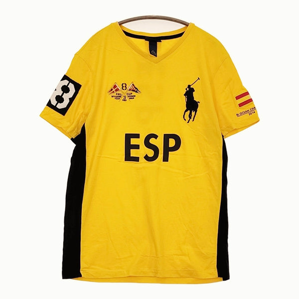 POLO RALPH LAUREN ビッグポニー カスタムフィット M Vネック 半袖Ｔシャツ カットソー イエロー メンズ ポロ・ラルフローレン【中古】5-0704S♪