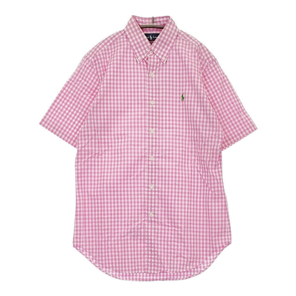 RALPH LAUREN ギンガムチェック ボタンダウン BDシャツ サイズS 半袖シャツ ピンク ホワイト メンズ ラルフローレン【中古】5-0704S♪