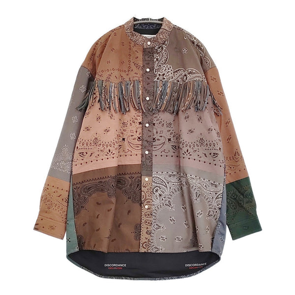 Children of the discordance BANDANA PATCHWORK FRINGE SHIRT LS リメイクシャツ ブラウン チルドレンオブザディスコーダンス【中古】5-1014M♪
