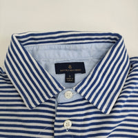 Brooks Brothers コットン ボーダー サイズS 刺繍 ポロシャツ ブルー ホワイト メンズ ブルックスブラザーズ【中古】5-0806S♪