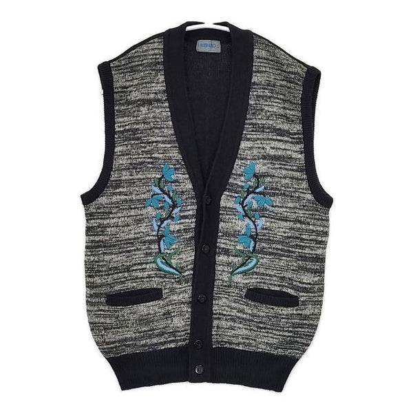 KENZO 刺繍 ウールナイロン ノースリーブニット ベスト グレー メンズ ケンゾー【中古】5-1119T∞