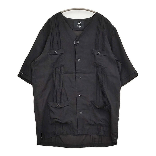 bukht NO COLLAR CUBA SHIRTS B-82210 サイズ2/L ピンタック ノーカラー 半袖シャツ ブラック メンズ ブフト【中古】5-0806S♪