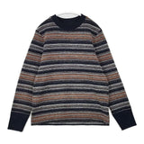 CURLY コットンアクリル ボーダー セーター ニット ネイビー ブラウン メンズ カーリー【中古】5-1023T∞