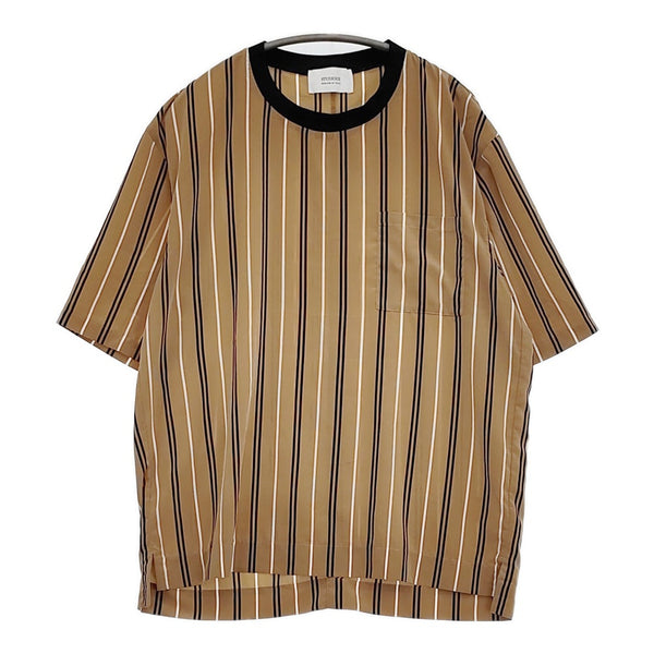 STUDIOUS ポリエステル プルオーバー ストライプ サイズ2 半袖Ｔシャツ カットソー ベージュ ブラック メンズ ステュディオス【中古】5-0806S♪