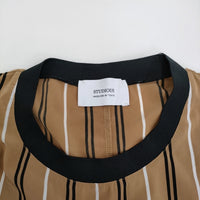 STUDIOUS ポリエステル プルオーバー ストライプ サイズ2 半袖Ｔシャツ カットソー ベージュ ブラック メンズ ステュディオス【中古】5-0806S♪