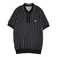 FRED PERRY ニットポロシャツ サイズS ストライプ ポロシャツ ネイビー メンズ フレッドペリー【中古】5-0806S♪