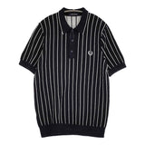FRED PERRY ニットポロシャツ サイズS ストライプ ポロシャツ ネイビー メンズ フレッドペリー【中古】5-0806S♪