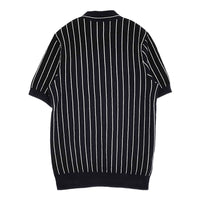 FRED PERRY ニットポロシャツ サイズS ストライプ ポロシャツ ネイビー メンズ フレッドペリー【中古】5-0806S♪
