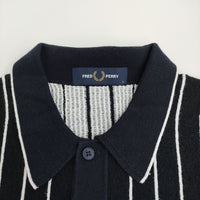 FRED PERRY ニットポロシャツ サイズS ストライプ ポロシャツ ネイビー メンズ フレッドペリー【中古】5-0806S♪