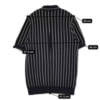 FRED PERRY ニットポロシャツ サイズS ストライプ ポロシャツ ネイビー メンズ フレッドペリー【中古】5-0806S♪