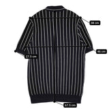 FRED PERRY ニットポロシャツ サイズS ストライプ ポロシャツ ネイビー メンズ フレッドペリー【中古】5-0806S♪