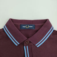 FRED PERRY 鹿の子 サイズS 刺繍 ポロシャツ ワインレッド メンズ フレッドペリー【中古】5-0806S♪
