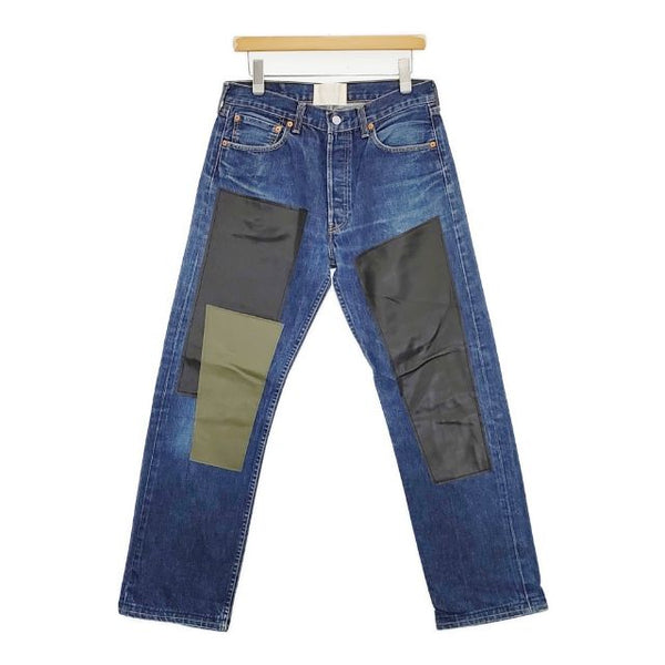 kenichi. ケンイチ LEATHER PATCH REMAKE DENIM 定価36300円 合成皮革 ジーンズ デニムパンツ ブルー メンズ【中古】5-1106G∞