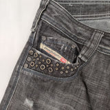 DIESEL TIMMEN スタッズ ダメージ加工 27インチ ジーンズ デニムパンツ グレー メンズ ディーゼル【中古】5-1106G∞