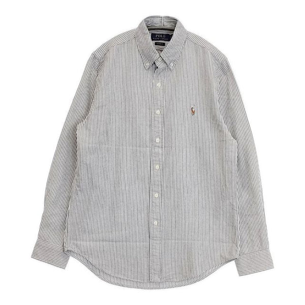 POLO RALPH LAUREN クラシックフィット BDボタンダウン ストライプ 長袖シャツ ホワイト グレー メンズ ポロ・ラルフローレン【中古】5-1113M∞