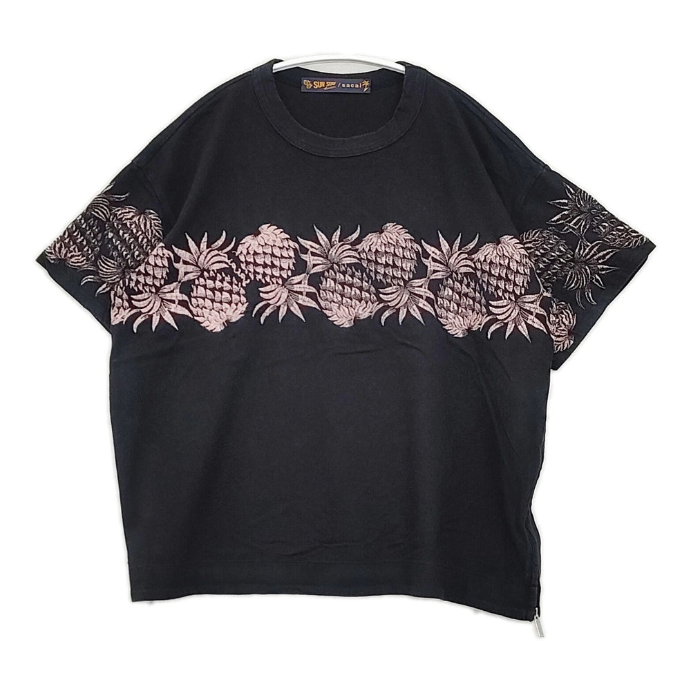 Sacai/SUN SURF パイナップル刺繍 20-04944 コットン 日本製 サイズ2 半袖Ｔシャツ カットソー ブラック ピンク レディース サカイ/サンサーフ【中古】6-0410S△ Sacai/SUN SURF パイナップル刺繍 20-04944 コットン 日本製 サイズ2