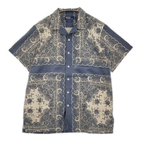 POLO RALPH LAUREN 90年代 開襟シャツ オープンカラー ペイズリー バンダナ柄 ブルーグレー ベージュ メンズ ポロラルフローレン【中古】5-0908S♪