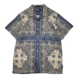 POLO RALPH LAUREN 90年代 開襟シャツ オープンカラー ペイズリー バンダナ柄 ブルーグレー ベージュ メンズ ポロラルフローレン【中古】5-0908S♪
