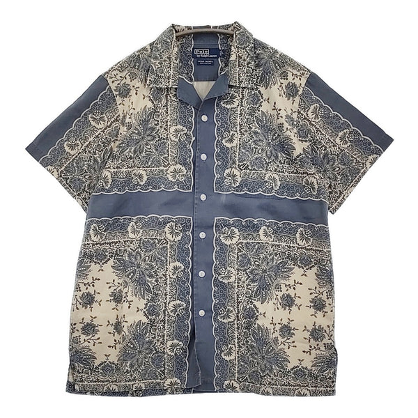 POLO RALPH LAUREN 90年代 開襟シャツ オープンカラー ペイズリー バンダナ柄 ブルーグレー ベージュ メンズ ポロラルフローレン【中古】5-0908S♪