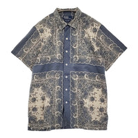 POLO RALPH LAUREN 90年代 開襟シャツ オープンカラー ペイズリー バンダナ柄 ブルーグレー ベージュ メンズ ポロラルフローレン【中古】5-0908S♪