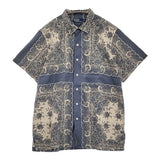 POLO RALPH LAUREN 90年代 開襟シャツ オープンカラー ペイズリー バンダナ柄 ブルーグレー ベージュ メンズ ポロラルフローレン【中古】5-0908S♪