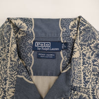POLO RALPH LAUREN 90年代 開襟シャツ オープンカラー ペイズリー バンダナ柄 ブルーグレー ベージュ メンズ ポロラルフローレン【中古】5-0908S♪