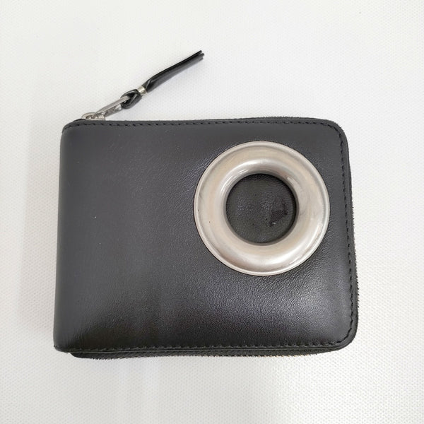 COMME des GARCONS Silver Eyelet Full Zip Around Wallet レザー 二つ折り財布 ブラック メンズ コムデギャルソン【中古】5-0930G♪
