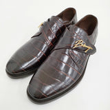 BALENCIAGA Crocodile God Buckle Leather Monk Shoes 39 革 ユニセックスサイズ シューズ・靴 ブラウン メンズ バレンシアガ【中古】5-1014G♪