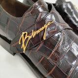 BALENCIAGA Crocodile God Buckle Leather Monk Shoes 39 革 ユニセックスサイズ シューズ・靴 ブラウン メンズ バレンシアガ【中古】5-1014G♪