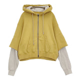 Name. RAYERED SLEEVE ZIP HOODIE サイズ1 定価31900円 NMCU-042 レイヤード パーカー 25SS イエロー ベージュ メンズ ネーム【中古】5-1108M♪
