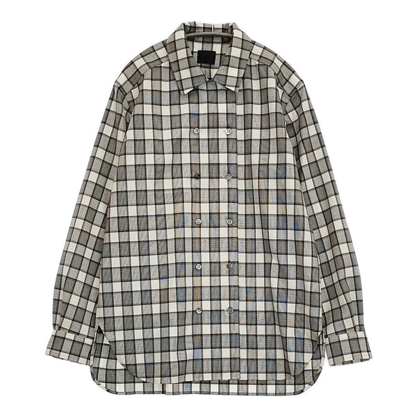 山内 グレンチェック ダブルオープンカラーシャツ 定価75900円 25241-wo サイズ3 ウール 長袖シャツ 25AW ホワイト ブラック メンズ 山内【中古】5-1115T♪